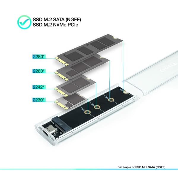 Kovalevykotelo Läpinäkyvä USB USB-C TooQ TQE-2200:lle – Käytännöllinen kotelo kovalevyllesi, USB- ja USB-C-liitännöillä.