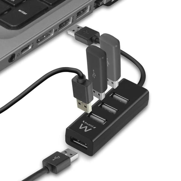 USB-hubb Ewent EW1123 i Svart - Praktisk och effektiv USB-hubb för enkel anslutning.