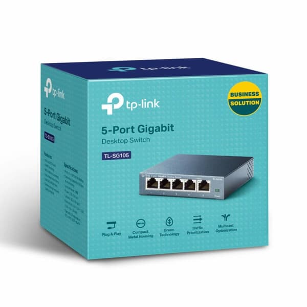 Skrivebordsomskifter TP-Link TL-SG105 5P Gigabit Auto MDIX - Hurtig Gigabit-switch til effektiv netværksforbindelse.