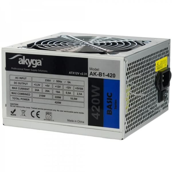 Strømforsyning Akyga AK-B1-420 420 W ATX - Effektiv og pålidelig strømforsyning til computere.
