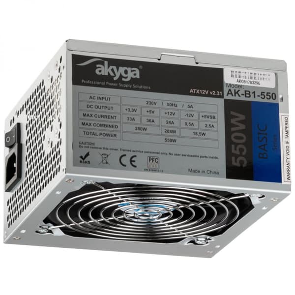 Strømforsyning Akyga AK-B1-550 ATX 550 W - Kraftfuld og pålidelig strømforsyning til din computer.