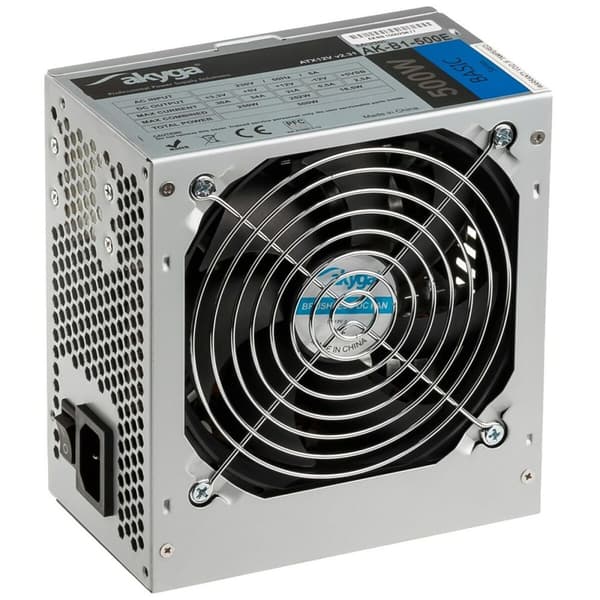 Strømforsyning Akyga AK-B1-500E 500 W - Effektiv og pålidelig ATX-strømforsyning med RoHS, CE og REACH-certificering.