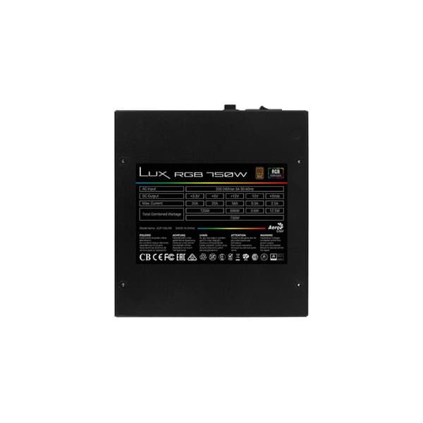 Strømforsyning Aerocool Lux RGB 750 W 80 Plus Bronze - Effektiv og stilfuld strømforsyning til computere med RGB-belysning.