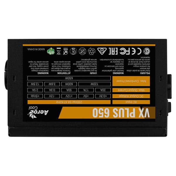Strømforsyning Aerocool VX PLUS 650 650 W ATX - Effektiv og pålidelig strømforsyning til computere med 650 W effekt.