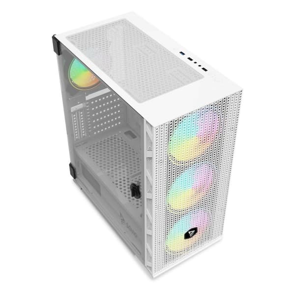 ATX Semitorn Savio RAPTOR WHITE X1 Musta Monivärinen - Premium-pelitietokone monipuolisella suunnittelulla ja värikkäillä yksityiskohdilla.