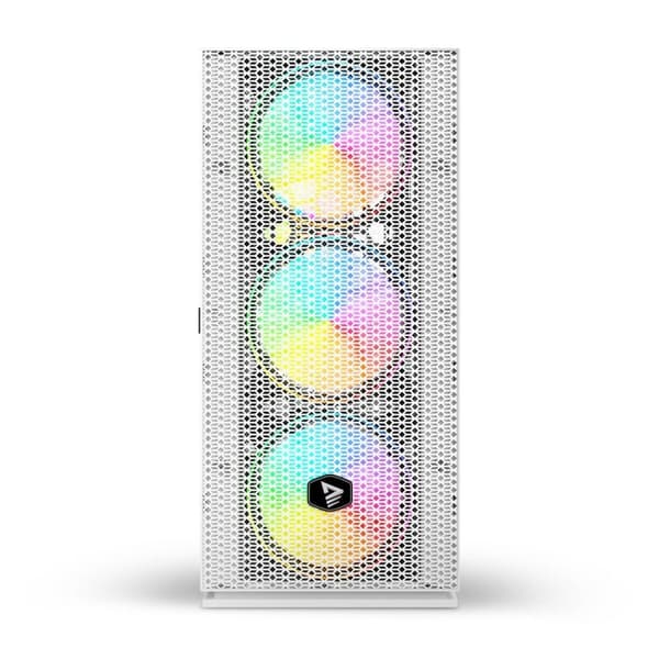 ATX Semitorn Savio RAPTOR WHITE X1 Musta Monivärinen - Premium-pelitietokone monipuolisella suunnittelulla ja värikkäillä yksityiskohdilla.