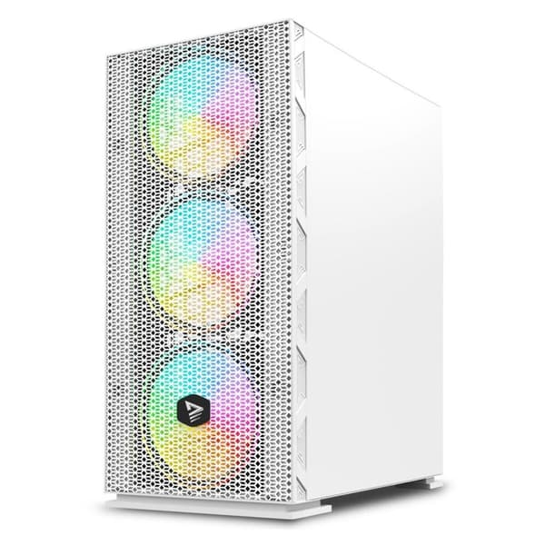 ATX Semitorn Savio RAPTOR WHITE X1 Musta Monivärinen - Premium-pelitietokone monipuolisella suunnittelulla ja värikkäillä yksityiskohdilla.