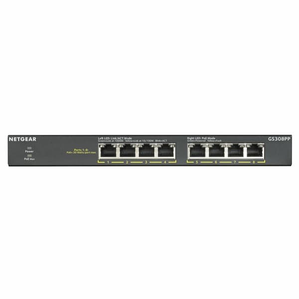Switch Netgear GS308PP-100EUS RJ-45 - Snabb Ethernet-switch med 8 portar för pålitlig anslutning och hög prestanda.