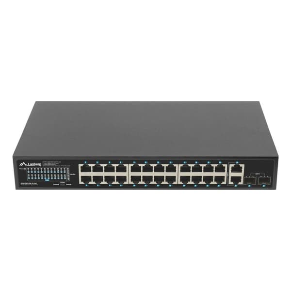 Netværksswitch Lanberg RSGE-24P-2GE-2S-360 - Kraftfuld switch med 24 porte, 2 GE og 2 SFP-porte til effektiv netværksforbindelse.