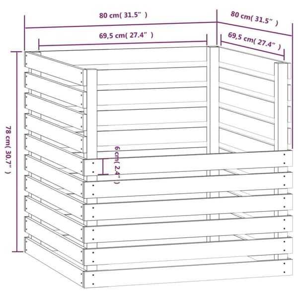 vidaXL Kompostkasse grå 80x80x78 cm heltre furu