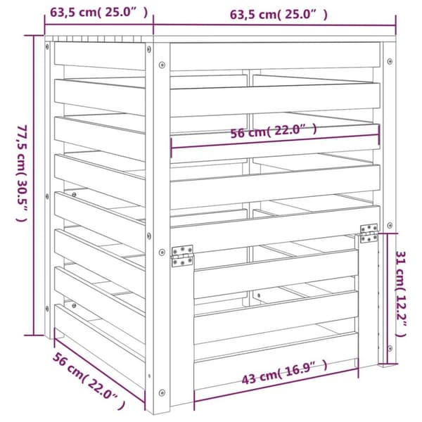vidaXL Kompostkasse hvid 63,5x63,5x77,5 cm heltre furu