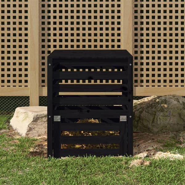 vidaXL Kompostlåda svart 63,5x63,5x77,5 cm massiv furu