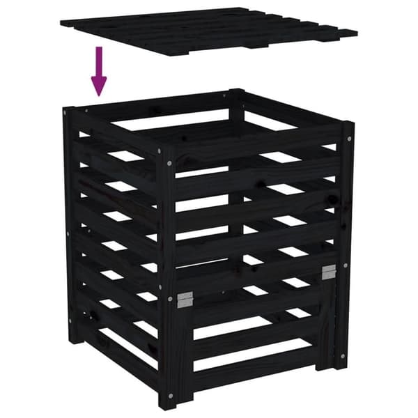 vidaXL Komposti musta 63,5x63,5x77,5 cm täysi mänty