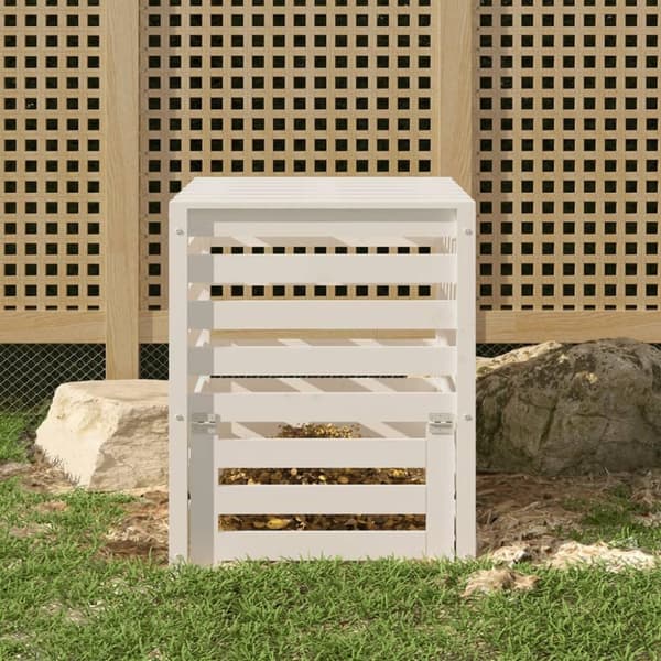 vidaXL Komposti valkoinen 63,5x63,5x77,5 cm täysi mänty