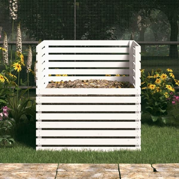 vidaXL Kompostlåda vit 100x100x102 cm massiv furu