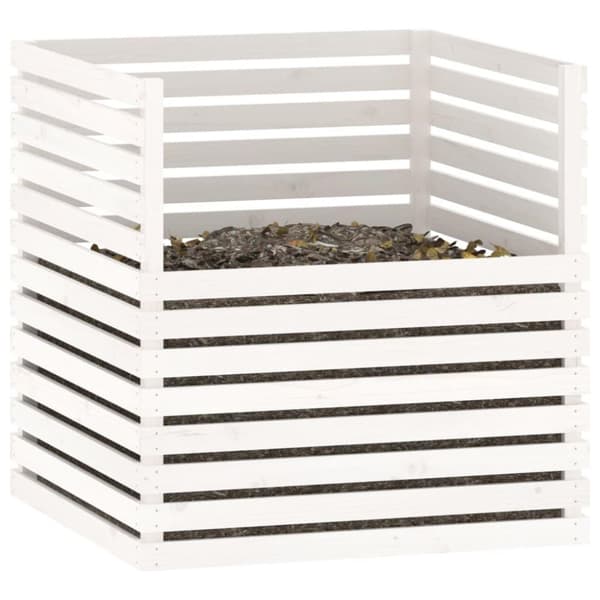vidaXL Kompostlåda vit 100x100x102 cm massiv furu