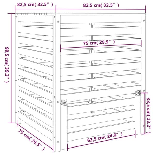 vidaXL Kompostkasse hvid 82,5x82,5x99,5 cm heltre furu