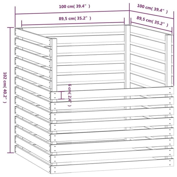 vidaXL Kompostlåda grå 100x100x102 cm massiv furu