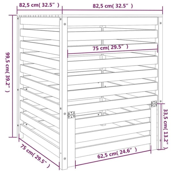 vidaXL kompostbeholder 82,5x82,5x99,5 cm massivt fyrretræ sort