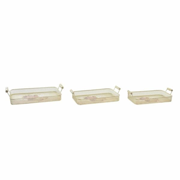 Uppsättning med Brickor DKD Home Decor Rosa Metall Aluminium 8 cm 40 x 21 x 8 cm (3 antal)