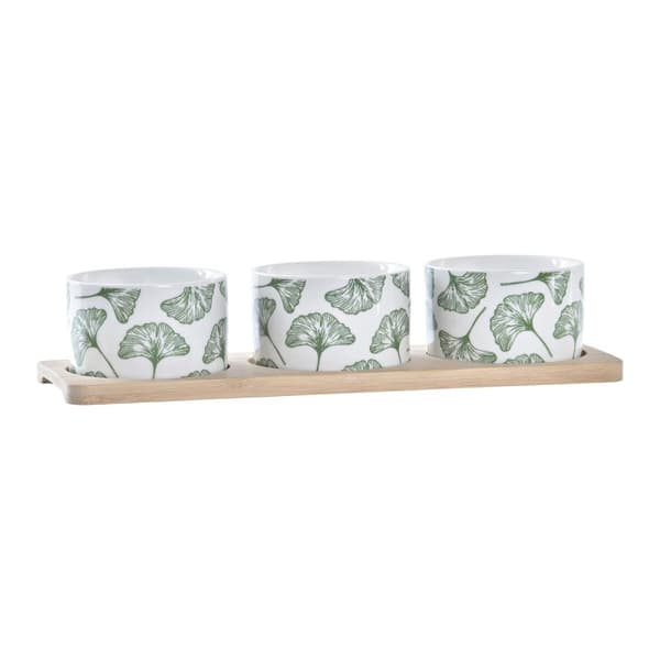 Tilltuggsset DKD Home Decor Bambu Stengods Blad 3 Delar 4 Delar 28 x 9,7 x 1,5 cm