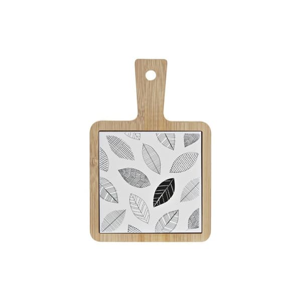 Snacksbricka DKD Home Decor Vit/Svart Bambu Stengods Blad Cottage 18 x 12 x 1 cm