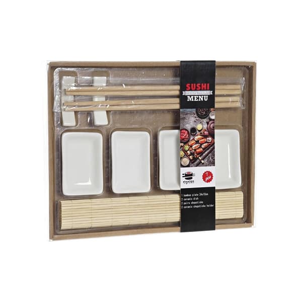Sushiset DKD Home Decor Metall Bambu Vit Naturell Orientalisk 30 x 40 cm 28 x 22 x 2,5 cm (9 Delar)