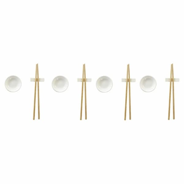 Sushiset DKD Home Decor Bambu Stengods Vit Naturell Orientalisk 27,3 x 20,3 x 2,5 cm (12 antal)