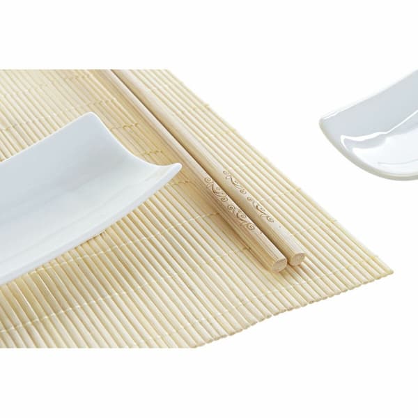 Sushiset DKD Home Decor Bambu Stengods Vit Naturell Orientalisk 28,5 x 19,5 x 3,3 cm (9 Delar) (28,5 x 19,5 x 3,3 cm)
