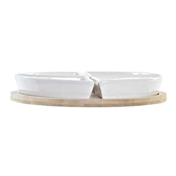 Tilltuggsset DKD Home Decor Blå Naturell Bambu Stengods Medelhavs 21,5 x 21,5 x 1 cm (5 pcs)