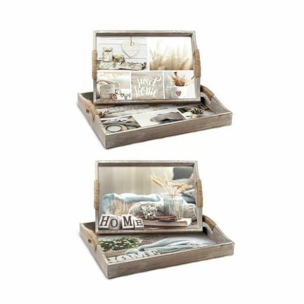 Uppsättning med Brickor DKD Home Decor Beige 40 x 30 x 6 cm Trä MDF (2 antal)