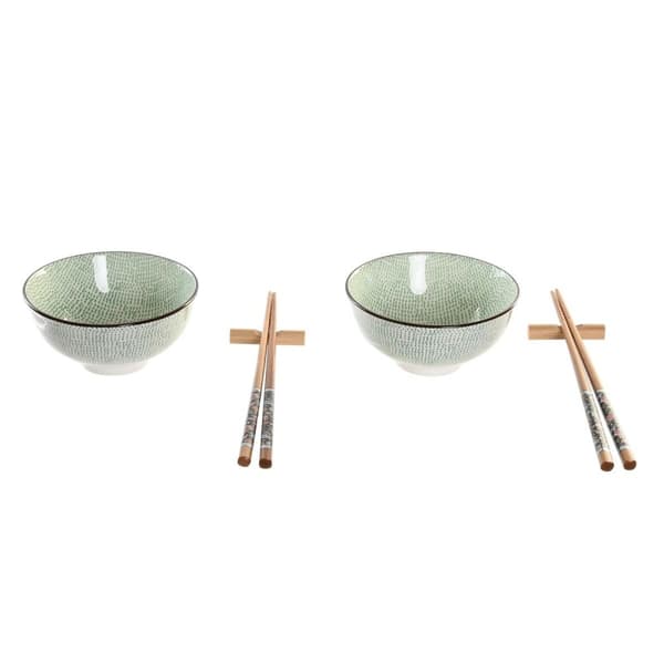 Sushiset DKD Home Decor 30 x 21 x 7 cm Grön Himmelsblå Stengods Orientalisk (6 Delar)