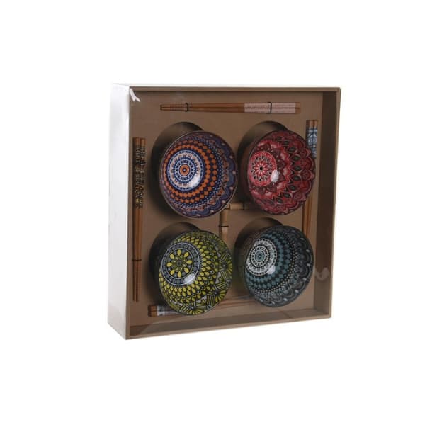 Sushiset DKD Home Decor Multicolour Bambu Stengods Mandala Orientalisk 34 x 34 x 6,5 cm (12 Delar)
