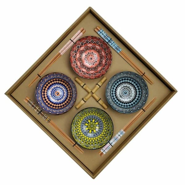 Sushiset DKD Home Decor Multicolour Bambu Stengods Mandala Orientalisk 34 x 34 x 6,5 cm (12 Delar)