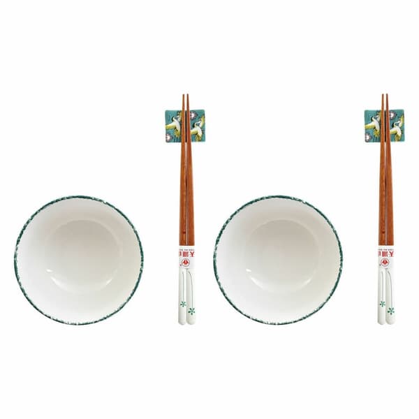 Sushiset DKD Home Decor 25 x 25 x 6,5 cm Porslin Trä Vit Grön Orientalisk (6 Delar) (25 x 25 x 6,5 cm) (6 pcs)