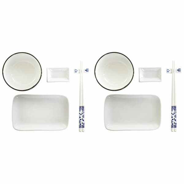 Sushiset DKD Home Decor 33,5 x 34,5 x 9 cm Porslin Vit Marinblå Orientalisk (33,5 x 34,5 x 9 cm)