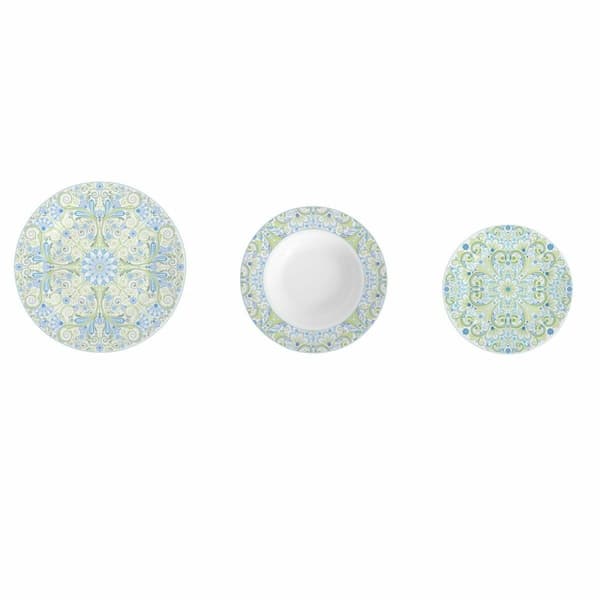 Servissats DKD Home Decor Blå Grön Blå / Gröna Porslin Arab 18 Delar