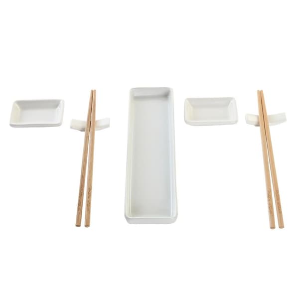 Sushiset DKD Home Decor 24 x 7 x 2 cm Naturell Vit Stengods Orientalisk