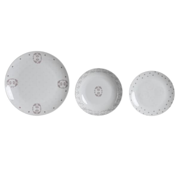 Servissats DKD Home Decor Vit Rosa Porslin Scandi 18 Delar 27 x 27 x 3 cm