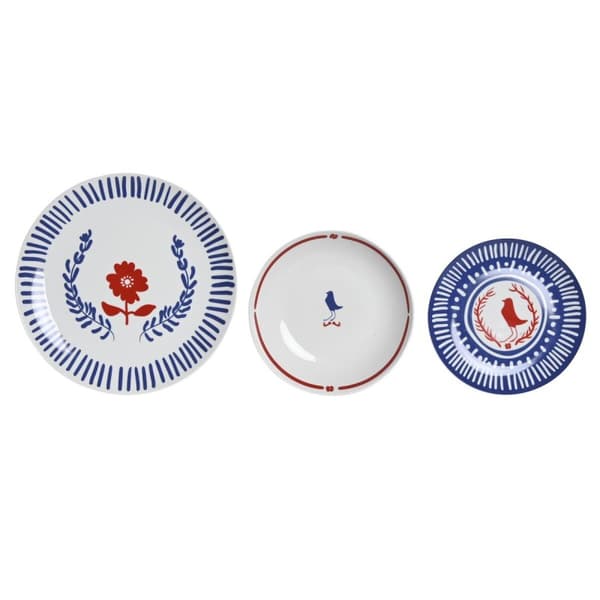 Servissats DKD Home Decor Blå Vit Röd Porslin Medelhavs 18 Delar 27 x 27 x 3 cm