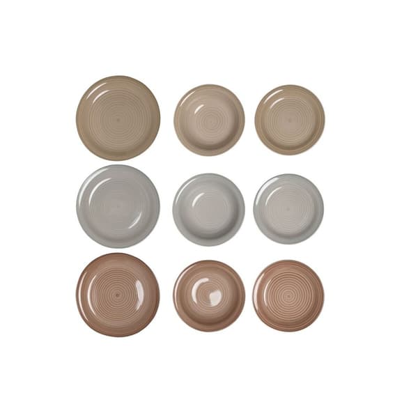 Matservis DKD Home Decor Brun Grå Stengods 26,5 x 26,5 x 3 cm 18 Delar