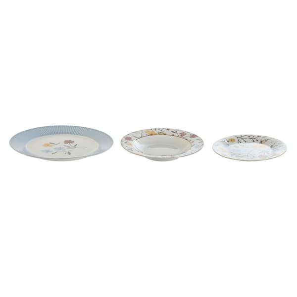 Matservis DKD Home Decor Blå Vit Porslin Blommig 27 x 27 x 3 cm 18 Delar