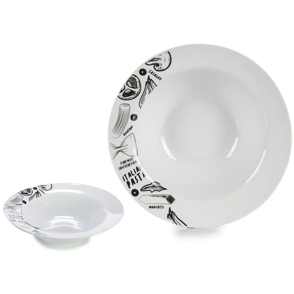 Pastatallrik Vit Svart 23 x 6,5 x 23 cm Porslin (16 antal)