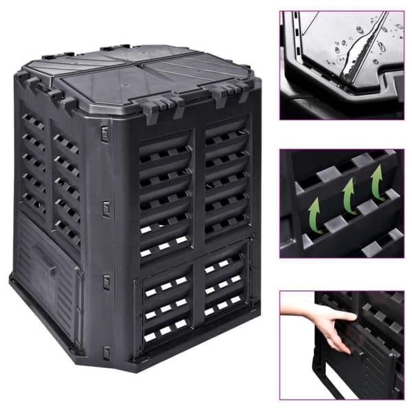 vidaXL kompostbeholder 68,9x68,9x83,9 cm 360 l sort