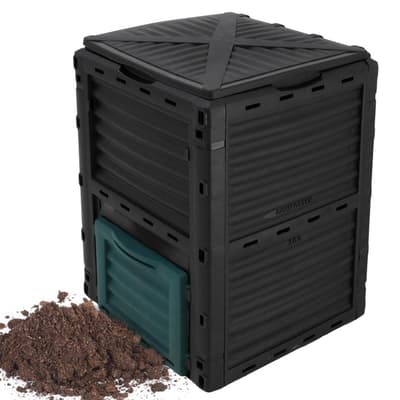 ECD Germany -kompostori kannella ja läpällä 300L 61x61x82cm musta tummanvihreä Parempi ilmankierto Tehokas kompostori Säänkestävä lämpökompostori