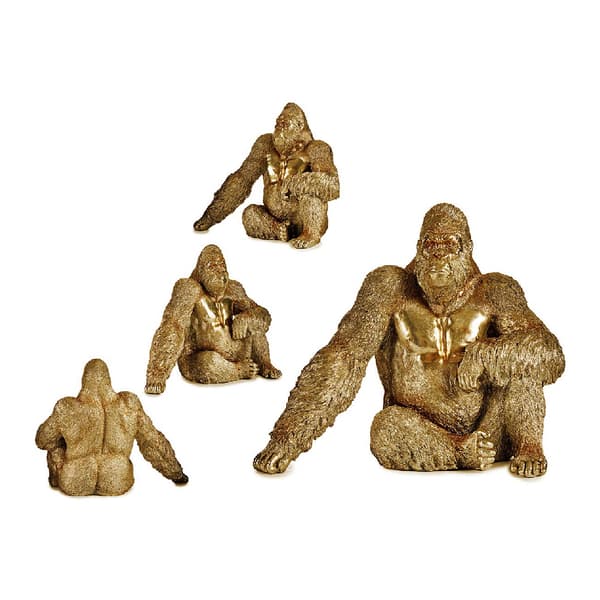 Dekorativ Figur Gorilla Gyllen Harpiks (36 x 50 x 62 cm)
