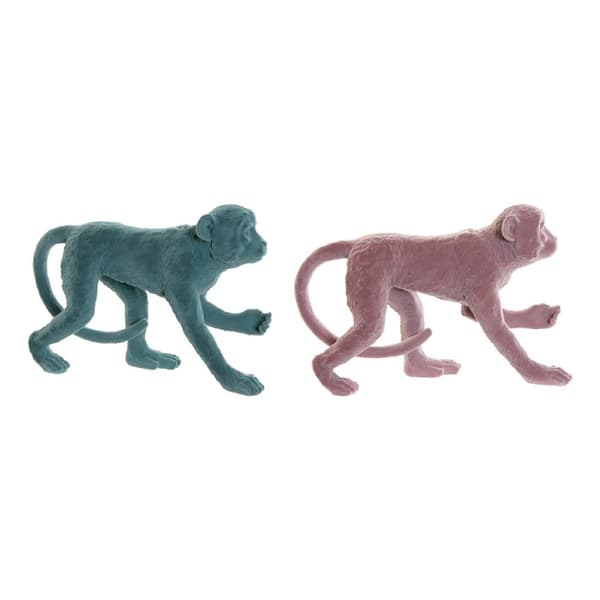 Dekorativ Figur DKD Home Decor Grønn Rosa Harpiks Flokket Ape Tropisk 31 x 9,5 x 19 cm
