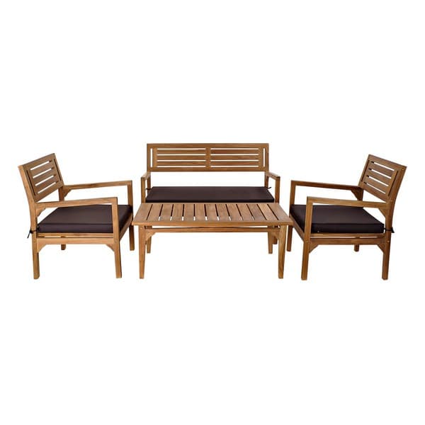 Bord med 3 lænestole DKD Home Decor Teak Bomuld (127 x 72 x 88 cm) (4 pcs)