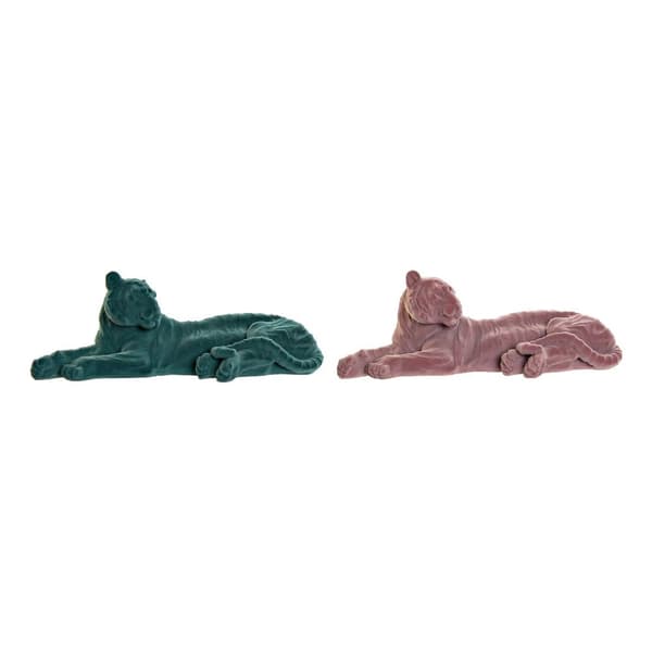 Dekorativ Figur DKD Home Decor 36 x 17,5 x 13,3 cm Tiger Grønn Harpiks Lyse Rosa Flokket