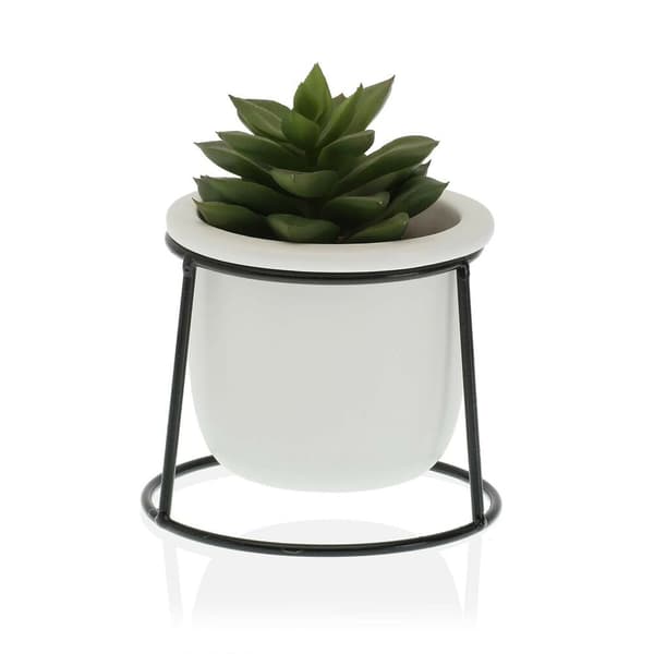 Urtepotte Versa Hvid Metal Keramik Plastik Cirkulær Minimalistisk 10,5 x 11,5 x 10,5 cm